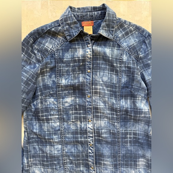 SCULLY Western Rodeo Dress Womens Long Bell Sleeve Pearl Snap Navy Plaid - S - Picture 4 of 9